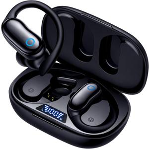 GNMN Active Noise Cancelling Ear Buds Wireless Earbuds 96hrs Playback Bluetooth Headphones Dual Battery Display Stereo Bass Earphones with Earhooks Microphone IPX7 Waterproof for Sports/Workout