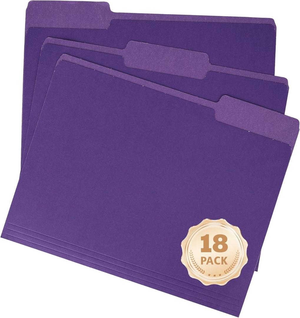 18 Pack Purple File Folders 8.5x11 Inch,1/3 Cut Tab Colored File Folders Letter Size,Office Folders for Document