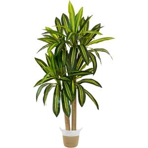 Artificial Dracaena Tree, 5ft Tall Fake Dracaena Plant with Basket, Indoor Outdoor Faux Topiary Yucca Trees for Office Home Living Room Porch Patio Dcor