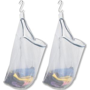 2Pcs Mesh Hanging Laundry Bags for Washing Machine, 15 X 12 inch Wash Bag for Clothes Delicates Lingerie with S Hooks