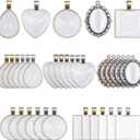 Anezus 60Pcs Pendant Trays, Bezel Pendant Trays Blanks with Glass Cabochons for Pendants Making and Jewelry Making, 5 Styles
