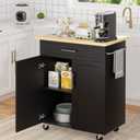 Walsunny Kitchen Island Table Stand with Storage on Wheels, Rolling Kitchen Cart Storage Cabinet with Drawer, Black