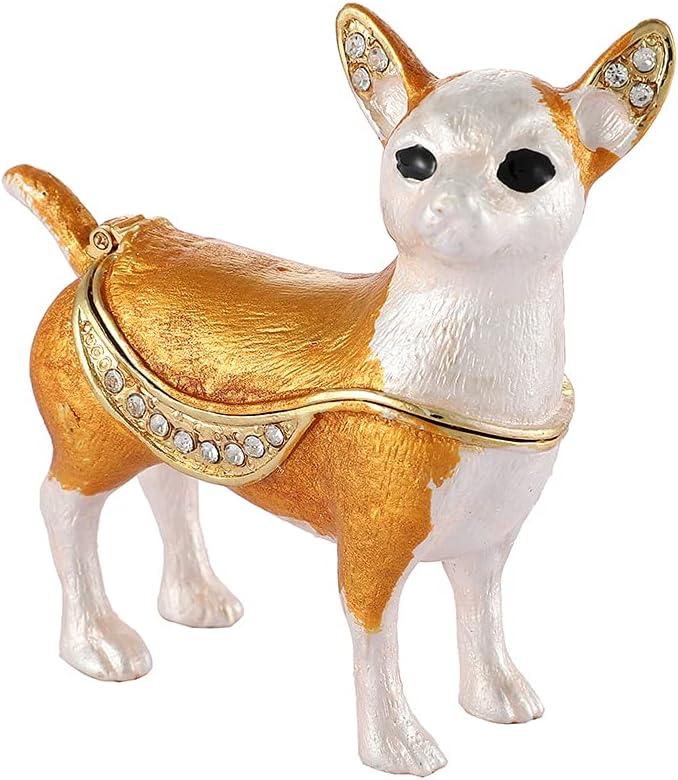 Dog Trinket Box Hinged Enameled Jewelry Box Classic Animal Ornaments Craft Gift for Home Decor