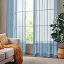 Deconovo Linen Sheer Curtains - Rod Pocket Semi Sheer Window Treatments, Light Filtering Drapes for Living Room & Bedroom, Privacy Balance, Flax Sheer Drapes, 2 Panels, Light Blue, 52W x 84L Inch