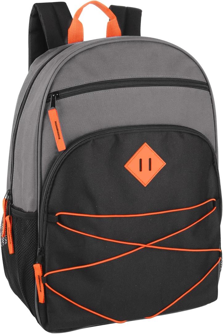 Summit Ridge Backpacks with Bungee Cord Front | 17 Multi Pocket Backpack for Adults, College, Travel, Grey/Black 