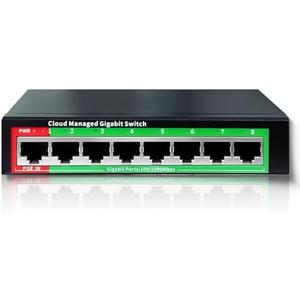 STEAMEMO 8-Port Gigabit Ethernet Switch | Smart Managed with VLAN & QoS | Plug & Play Desktop/Wall-Mount Network Hub w/ PoE in Design | Metal Housing & Web Managed(Includes Power Adapter)