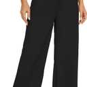 KICZOY Women Wide Leg High Waist Wide Leg Pants Loose Fit Back Elastic Waist Pleated Front Trousers for Work Casual (Black, L)