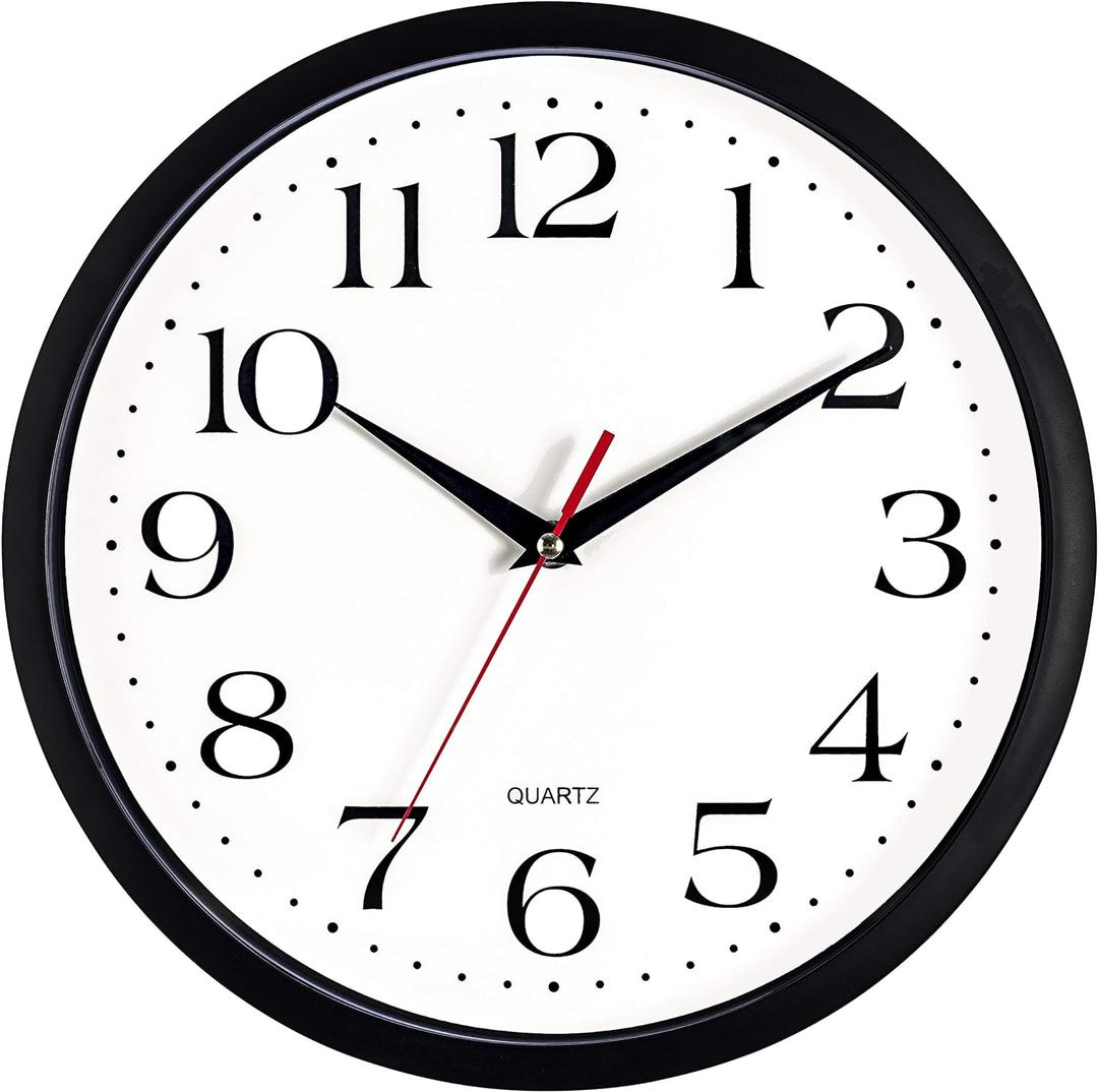 Bernhard Products Black Wall Clock Silent Non-Ticking 12 Inch Quality Quartz Battery Operated Round Easy to Read Home/Office/Kitchen/Classroom/School Clocks