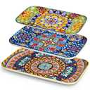 Xancasso Serving Platters Set of 2,16"/14"/12" Inch Rectangular Trays - Extra Large, Ceramic Bohemian Serving Dish for Entertaining Food, Microwave & Dishwasher Safe, Vintage