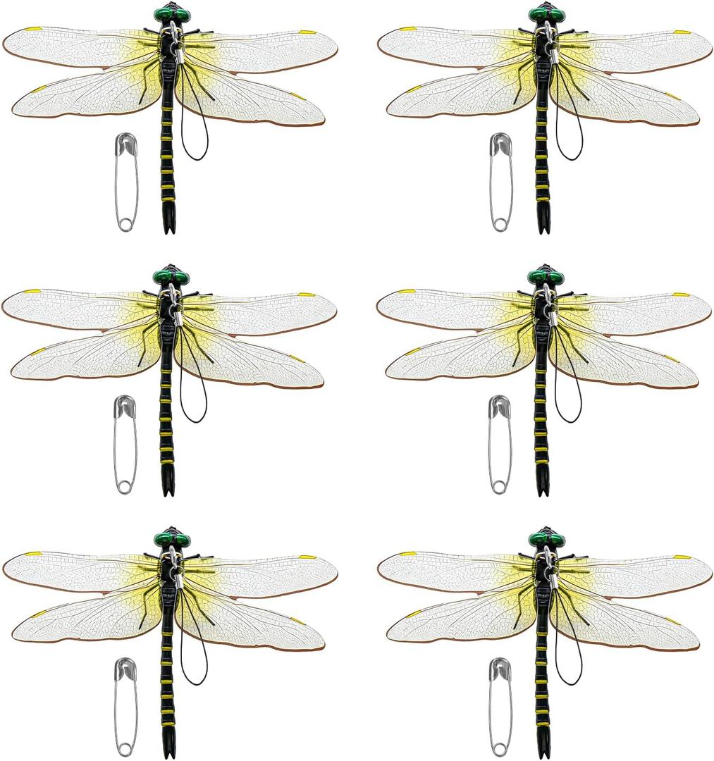 7 x 6 Pack Dragonfly Clips, Lifelike Dragonfly Ornaments Outdoor Yard Garden Stakes for Hat,Deer and Horse, Fly Scare Devices for Indoor Outdoor Garden Patio Plants (6 Pack)