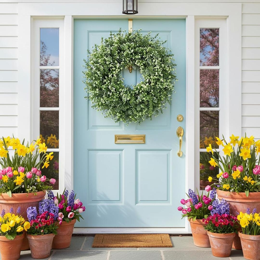 Summer Wreath for Front Door - 26'' Artificial Eucalyptus Wreath with Fake Leaves, Front Door Wreath for All Seasons, Porch, Wall, Window, Farmhouse Decor