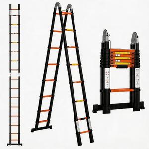 16.5FT A-Frame Aluminum Telescopic Extension Ladder, 330lbs Capacity Adjustable Retractable Extendable Compact Telescope Ladder with Non-Slip Feet for House Roof Travel Trailers RV