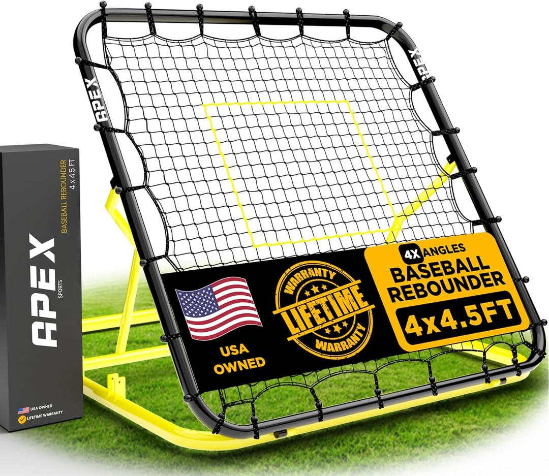 Apex Sports 4x4.5 Ft Baseball Rebounder, Multi-Sport Trainer for Soccer and Volleyball, Adjustable Angles, Easy Storage, Durable Construction, Enhances Agility, Precision, Reflexes, Solo Practice