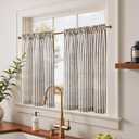 jinchan Striped Linen Kitchen Curtains 36 Inches Length Tier Curtains Farmhouse Modern Cafe Small Window Treatments Airy Light Filtering Rod Pocket for Living Room Bathroom 2 Panels Jet Black