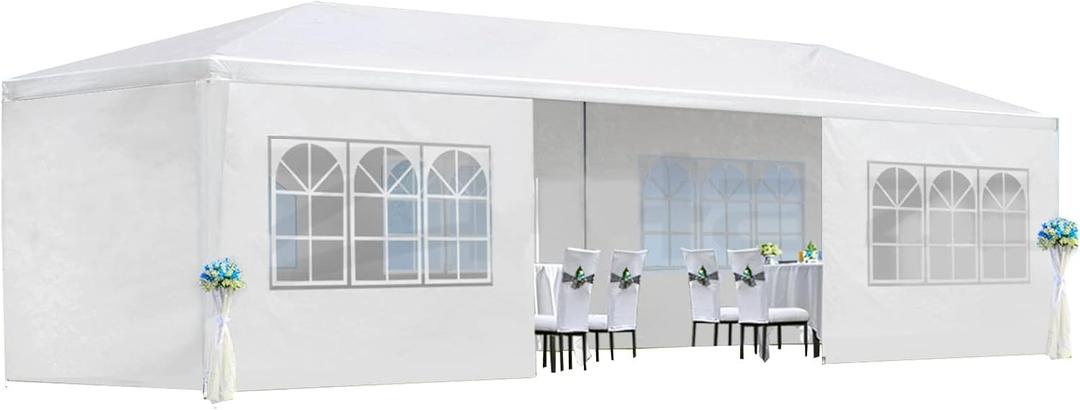 10'x30' Party Tent, Outdoor Wedding Canopy Tents for Parties with 8 Removable Sidewalls, Heavy Duty Canopy Outside Gazebo Event Tent for Parties Garden Patio Backyard, White