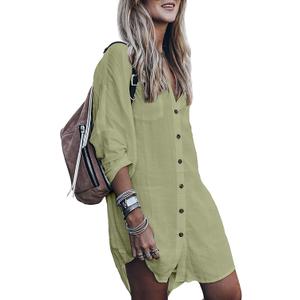 Womens Swimsuit Cover up,Silky Button Down Shirt Midi Dress Kimono,Summer Bathing Suit Beach Coverups for Women (CP-Aline) (L)