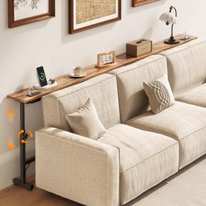 79" Behind Couch Table with Adjustable Height Narrow Console Sofa Table with 2 Power Outlets Long Entryway Table for Hallway Bedroom Living Room Decor Foyer Furniture Rustic Brown