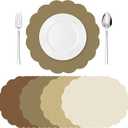 Tinlade Tinlade 80 Pcs Brown Paper Placemats 13 Inch Disposable Place Mats Decorative Round Scalloped Table Placemats for Wedding Banquet Bridal Birthday Party Supplies Dining Tableware Decor