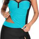Yonique Womens Underwire Tankini Swimsuits with Skirt Two Piece Bathing Suits Tummy Control Swimwear XL