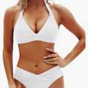 Yonique Women Two Piece Bathing Suits Push Up Bikini Set Halter Swimsuit Vintage Swimwear, Size L