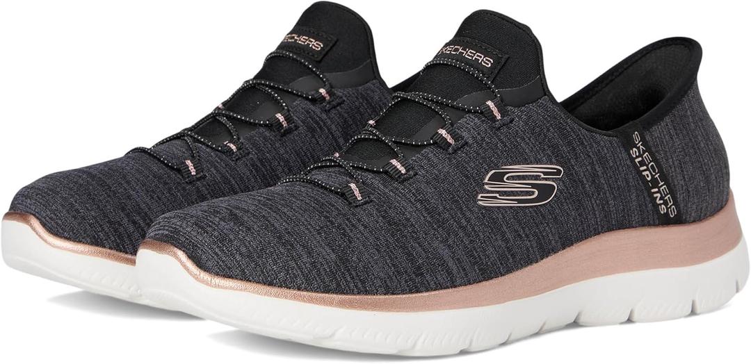 Skechers Women's Summits-Millionaire Hands Free Slip-ins (6, Black/Rose Gold=bkrg)