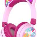 iClever Kids Headphones with Cat Ear Led Light Up, Safe Volume Limite, FunShare, Foldable, Over-Ear Headphones for Kids for School/iPad/Tablet/Travel, Meow Donut-Pink (Medium)