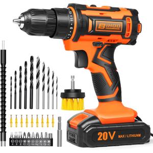 20v Drill Driver Set,Cordless Drill with Battery and Charger,LED Tools Kit,25+1 Torque Setting and 43pcs Bits