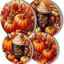 Autumn Ice Cream Art Electric Stove Burner Covers,4 Pcs Halloween Fall Harvest Round Stove Burner Covers,Pumpkin Stove Burner Cover,8 Inch and 10 Inch, Sweet Drink Metal Cooktop Home Decorative (Autumn of 07)
