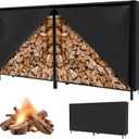 8Ft Firewood Rack Cover, Firewood Cover With Zipper & Adhesive Closing Strips, Heavy Duty Black 600d, Waterproof, Windproof, And Sun-Protective, Rack Not Included