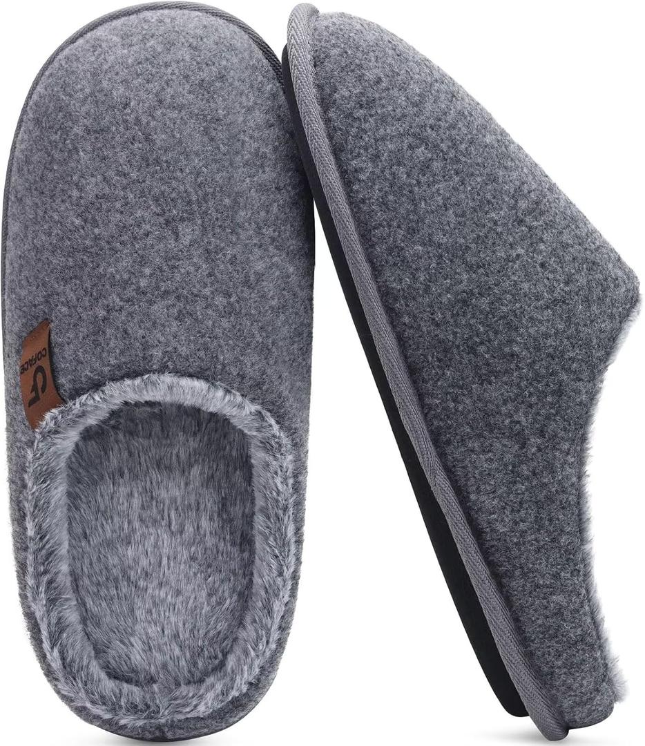 COFACE Mens Cozy Memory Foam Scuff Slippers Casual Slip On Warm House Shoes Indoor/Outdoor Sandal Slippers With Arch Support Rubber Sole Size 7-15 (Felt Grey)