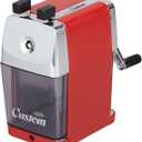 CARL CC-2000 (RED) Heavy Duty Pencil Sharpener  All-Metal Manual Crank for Classroom, Home, and Art  Precision Sharp Points, Jam-Resistant, Stable Clamp, Mess-Free Shavings Tray.