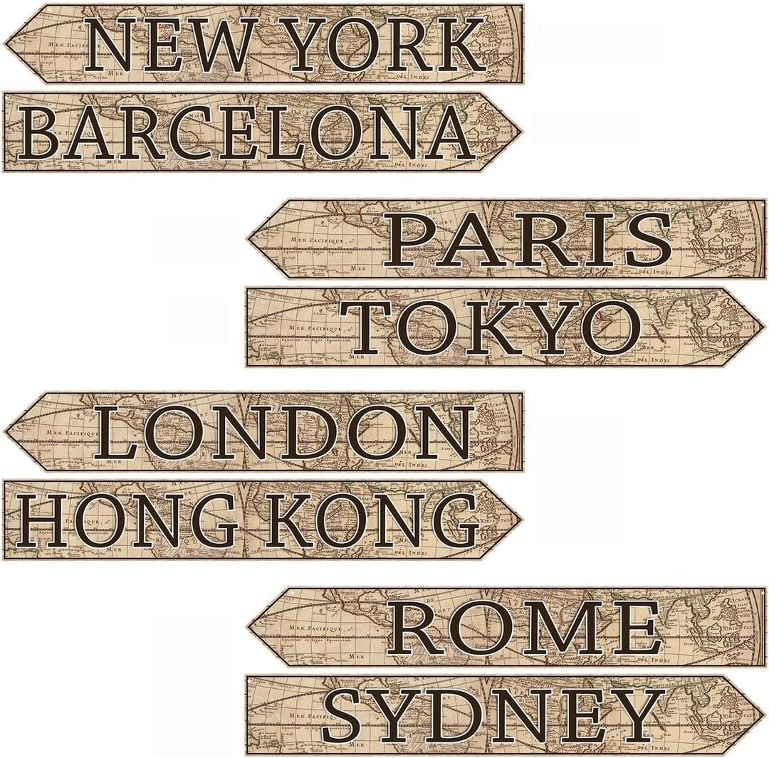 Beistle Around The World Street Sign Cutouts Pack of 2, 3.75" x 23.75"
