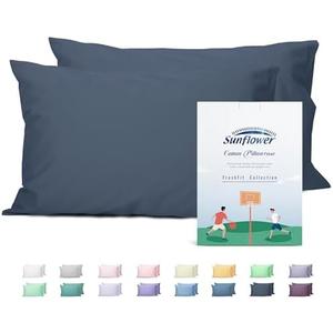 Sunflower Queen Pillowcases Set of 2, 100% Cotton Queen Size Pillow Cases 2, 20×30 inches Crown Blue, Soft and Breathable