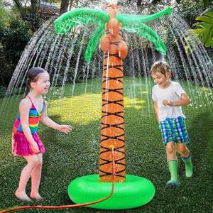 61" Inflatable Palm Tree Backyard Sprinkler for Kids, Spray Water Pool Toy Inflatable sprinkler for yard Outdoor Hawaiian Party Coconut Tree for Lawn Sprinkler for Boys Girls Backyard Beach Games Toys