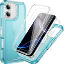 Compatible with iPhone 16 Plus Case with HD Screen Protector, Heavy Duty Shockproof [3 in 1] Clear Phone Cases for iPhone 16 Plus 6.7" (Blue)