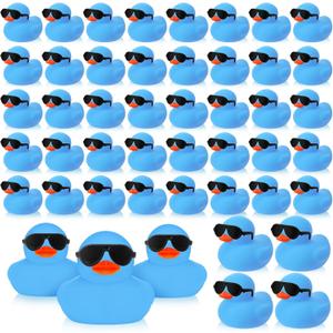 Sosation 48 Pack Mini Rubber Ducks with Sunglasses Sets Squeaky Bath Toys Float Bathtub Duckies for Little One Birthday Party Favors Class Carnival Prizes Car Decor(Blue)