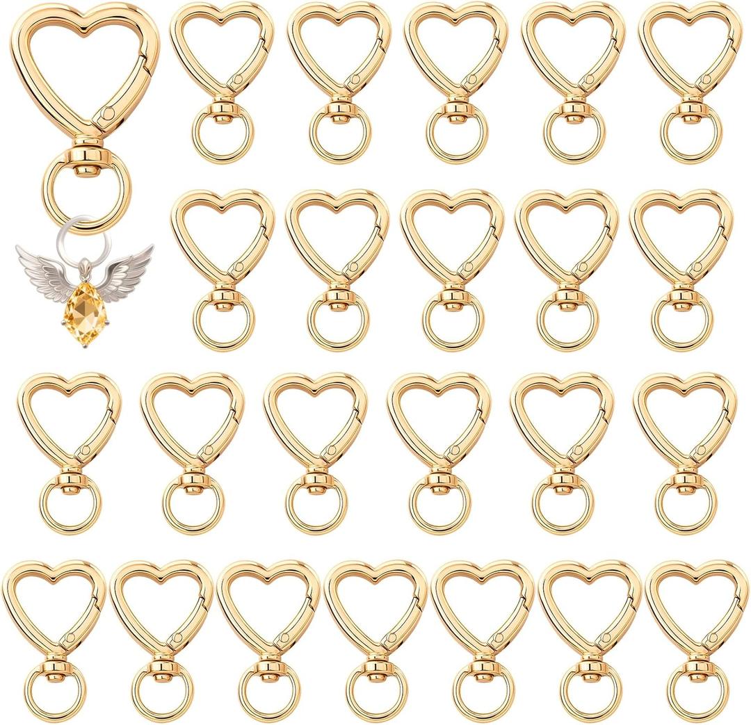Heart Keychain Clip with Swivel Clasps Hooks Cute Silver Heart Shaped Carabiner Clasp Zinc Alloy Snap Keychain Hook Backpack Clips for Handbag DIY Making Hanging Buckle (24 Gold)