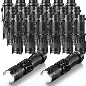 Fumete 20 Pieces LED Flashlight Mini 3 Mode Tactical Torch Small Water Resistant Pocket Flash Light Adjustable Focus Light Pen for Men, Father, Indoor Outdoor Hiking(Black)