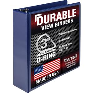 Samsill Durable 3 inch 3 Ring Binder, D Ring Binder, 100% Recycled Chipboard, Blue
