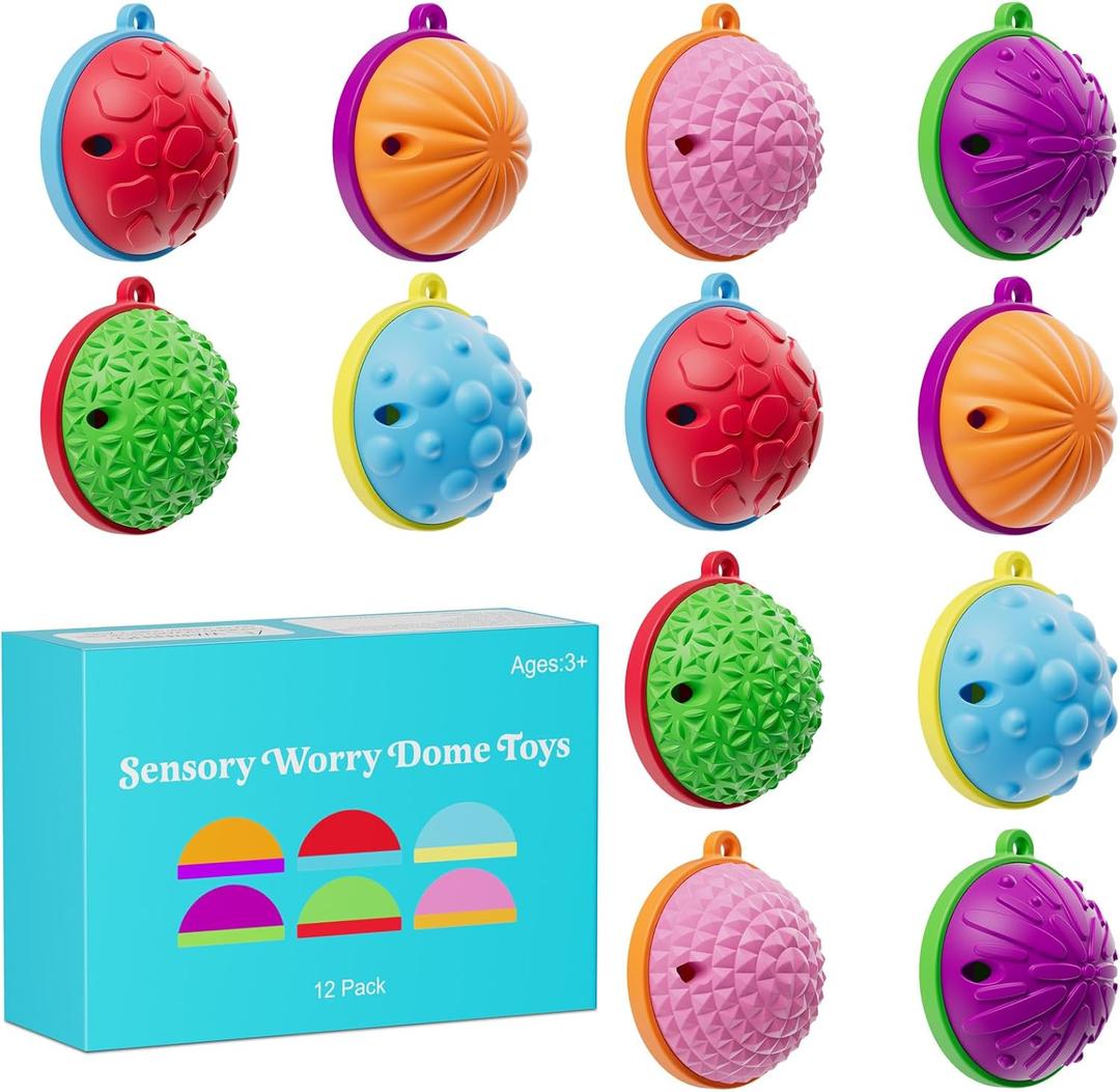 Fidget Toys for Adults Kids,12PCS Sensory Worry Dome Toys for Stress Anxiety Autistic ADHD, Calm Down Travel Airplane Essentials Students Prizes Toys, Stuffers Gifts for Teen Boys Girls