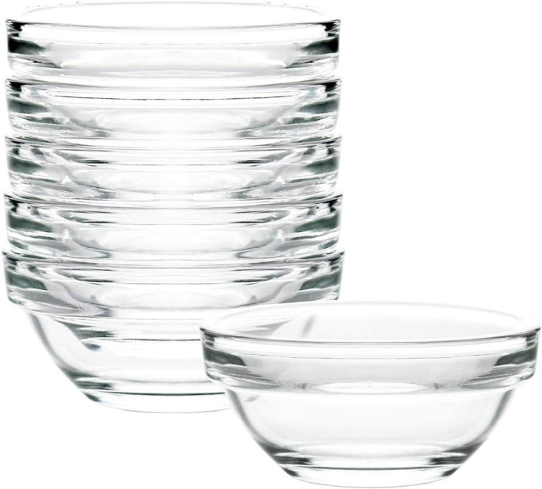 1.5 oz Clear Glass Bowl, Mini Prep Dish for Salt and Spices, Dishwasher and Microwave Safe, Stackable, Set of 6