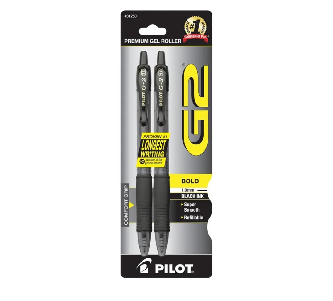 Pilot G2 Premium Gel Pens, Black Pens, Bold Point 1 mm, Black, Pack of 6
