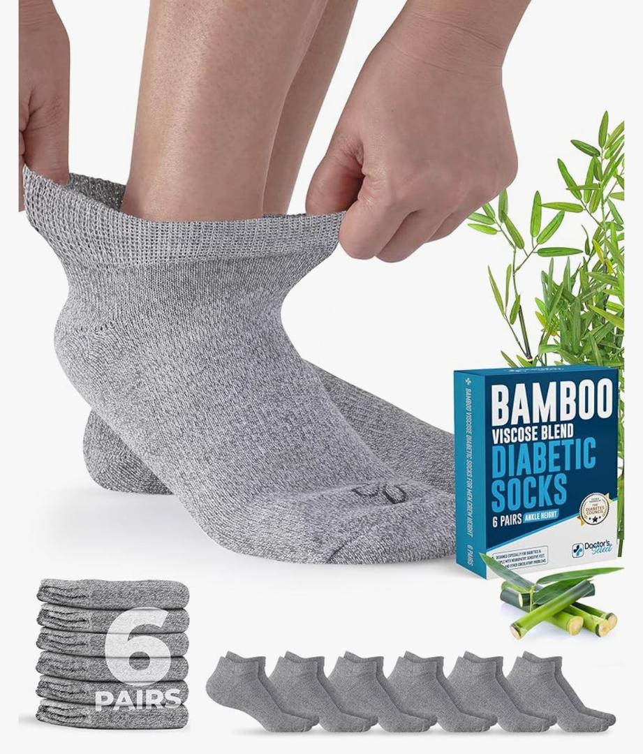 Doctor's Select Viscose Bamboo Ankle Diabetic Socks for Women and Men - 6 Pairs | Super Soft, Non Binding, Loose Wide Top
