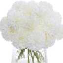 Kimura's Cabin 20Pcs Fake White Flowers Artificial Chrysanthemums Ball Flower Faux Silk Mums Flowers for Wedding Party Home Kitchen Table Core Decoration DIY Bouquets (White)