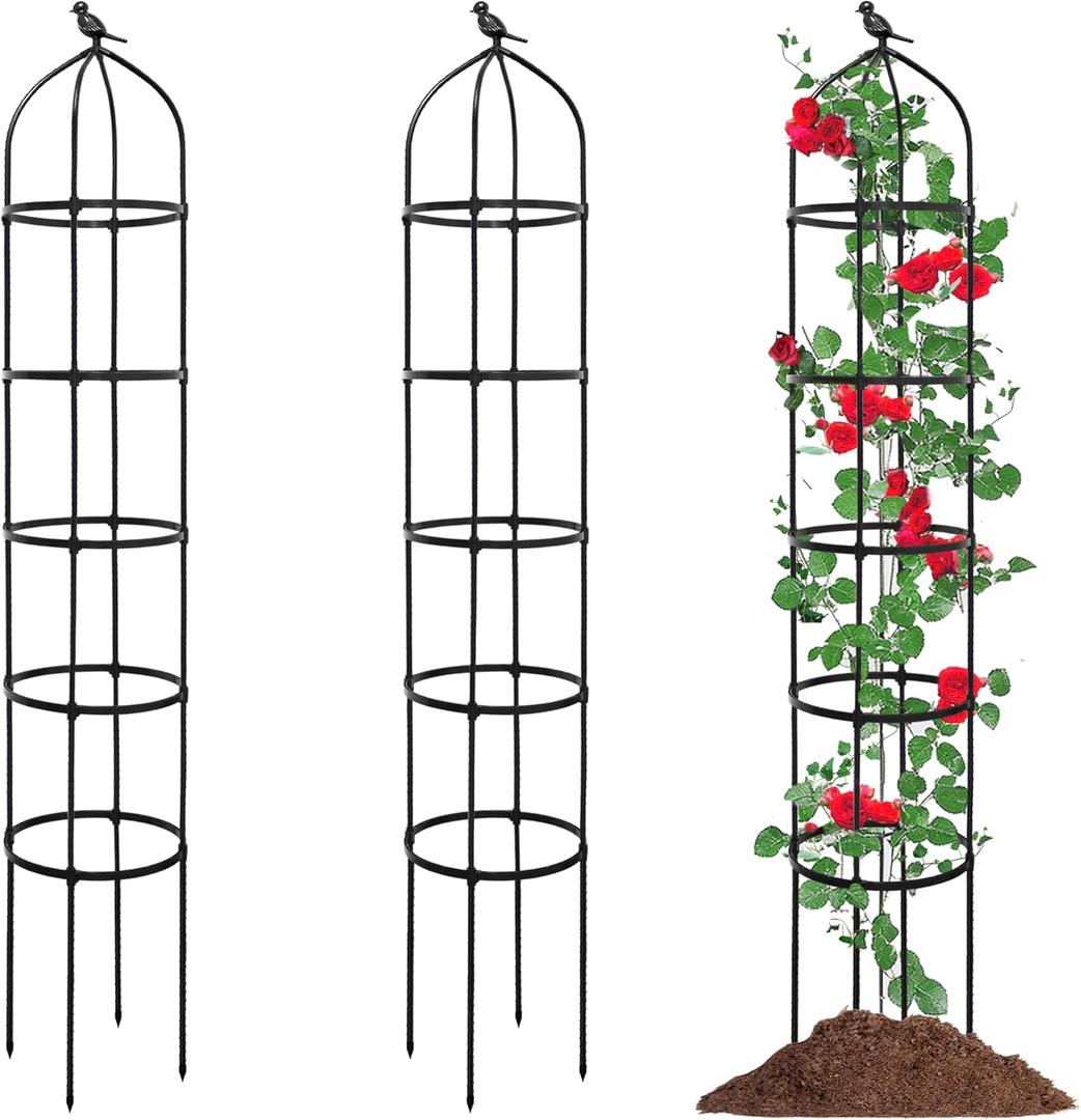2-Pack 6.7FT Garden Obelisk Trellis for Climbing Plants,81Metal Plant Support Tower, Heavy Duty Thickened Tube, Rustproof Black Vine & Flower Stand for Outdoor Indoor Use