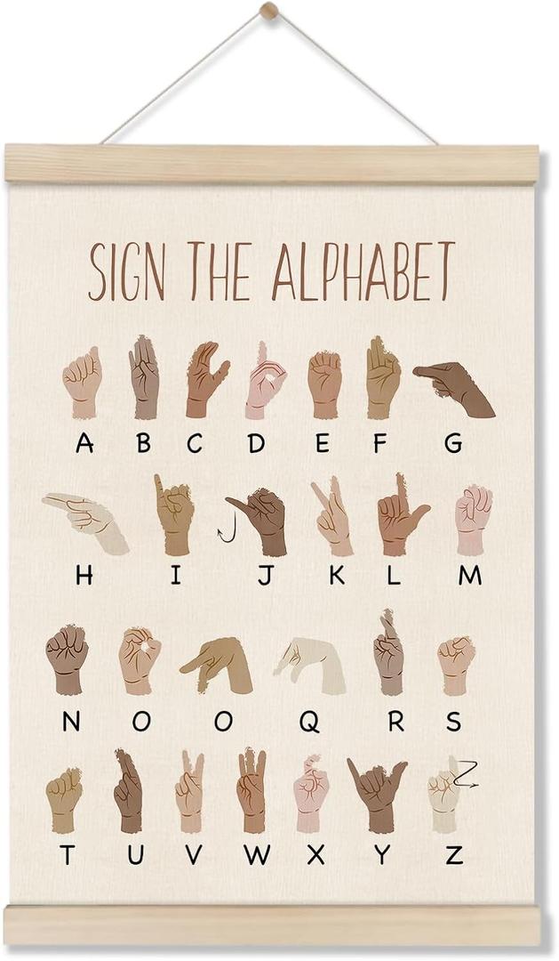 DOI-LANEE ASL Alphabet Poster Hanger Frame, Educational Posters for Toddlers 16x12 Inch, American Sign Language, ABC Learning Wall Art, Boho Classroom Decor, Playroom Wall Art