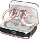 sajawass Wireless Earbuds Bluetooth 5.4 Headphones, IPX7 Waterproof Earphones, Over-Ear Earphones, Noise Canceling Ear Buds with 75hr Playtime, LED Power Display for Sports/ Workouts - Rose Gold
