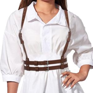 BODIY Women Harness Belt Punk Black Leather Body Harness Fashion Harness Waist Chain Belts (Brown)