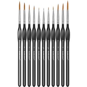 Detailing Paint Brush, 11 Pcs Miniature Paint Brushes with Triangular Handles, Art Paint Brushes for Acrylic Painting, Model, Face, Figurine, Watercolor, Oil, Paint by Numbers Kit for Adults (Black)