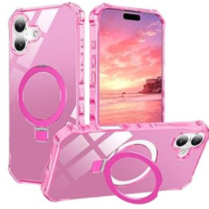 STERKER Compatible with iPhone 16 case with Stand Magnetic Ring Holder [Compatible with MagSafe][Military-Grade Drop Protection] Slim Back Cover with Good Grip Curly Wave Edge, Rose Red